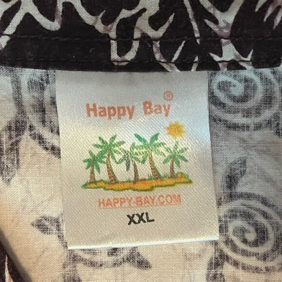 Happy Bay Hawaiian Shirt Men’s XXL Brown White Floral Turtle Spring Party - Picture 6 of 9